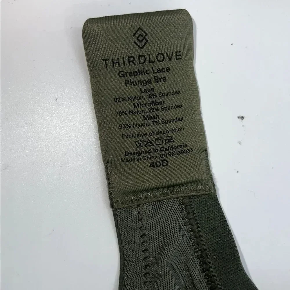 THIRDLOVE Olive Green Graphic Lace Plunge Bra-40D